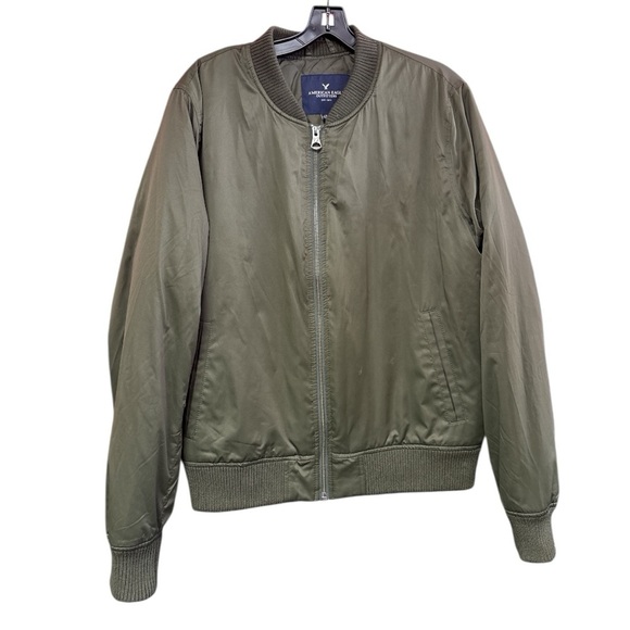 American Eagle Green Bomber Jacket Lightweight Relaxed Fit - Picture 2 of 6